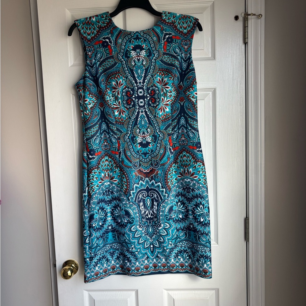 Liz Claiborne Teal and Red Patterned Mini Dress